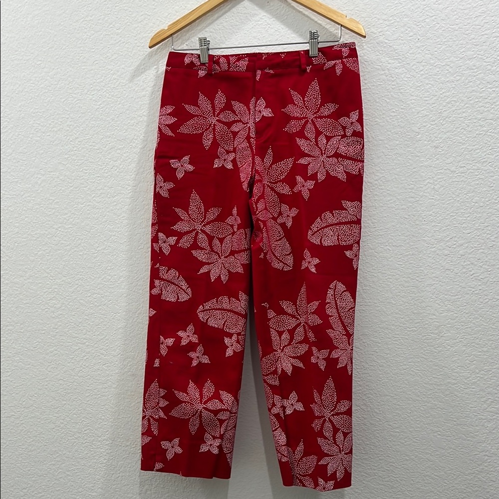 EVAN PICONE Size 8 Red Floral Print Stretch Cotton Cropped Pants